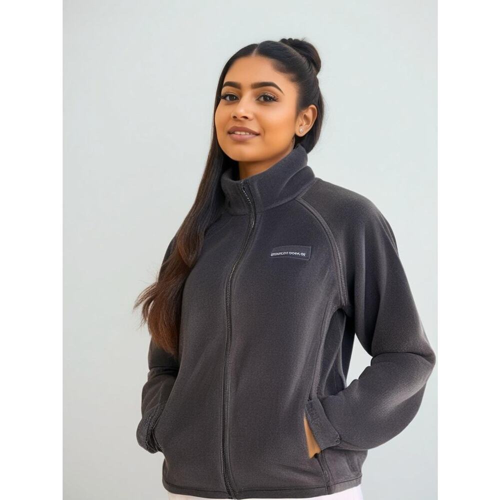Columbia Women's Fleece Jacket Black Size Large Casual Mid-Length Zip-Up